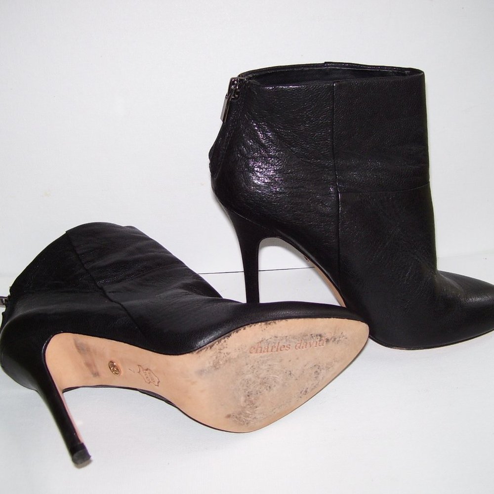 Charles David Black Leather Ankle Boots Size 7